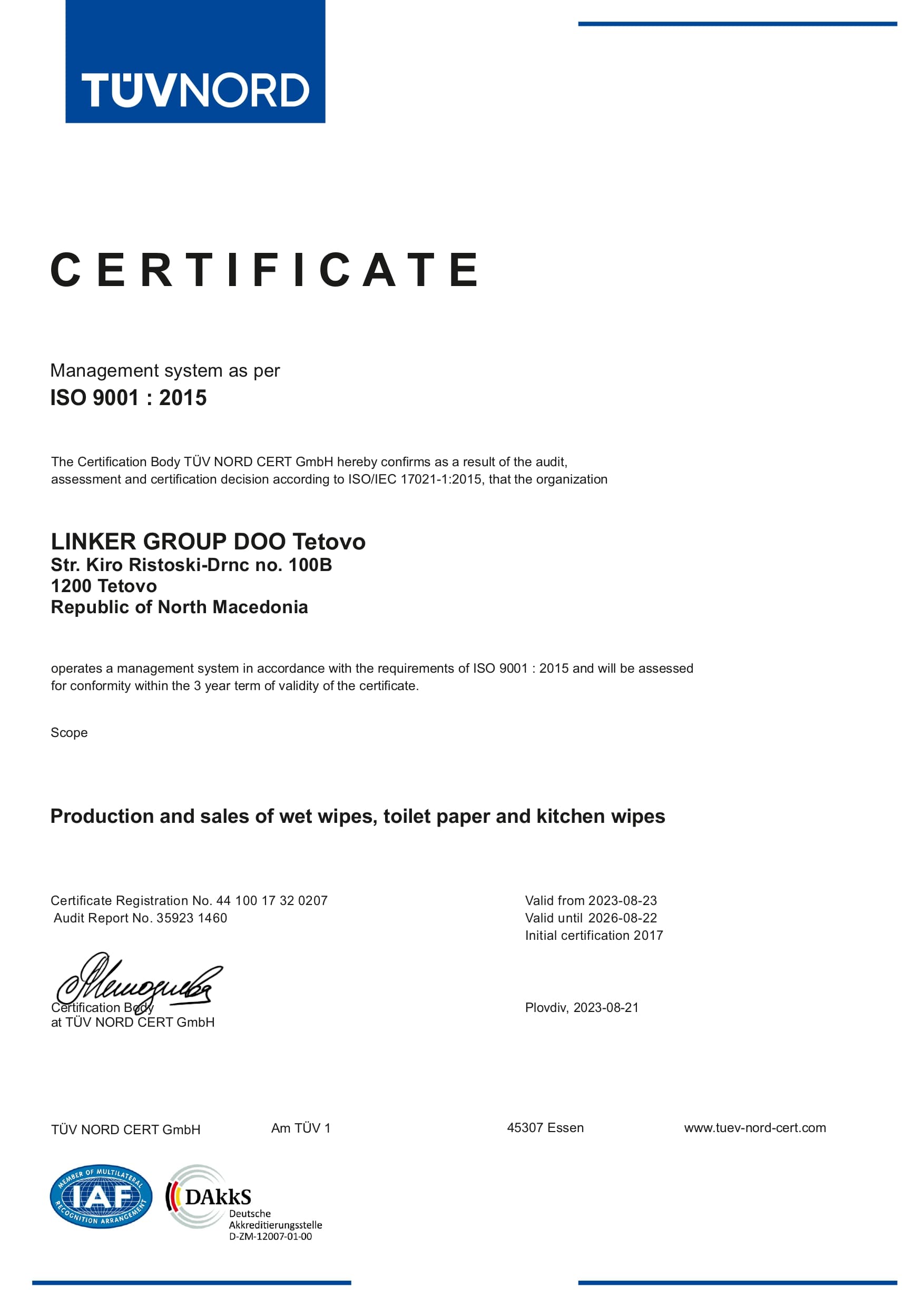 TÜV ISO 9001 certificate